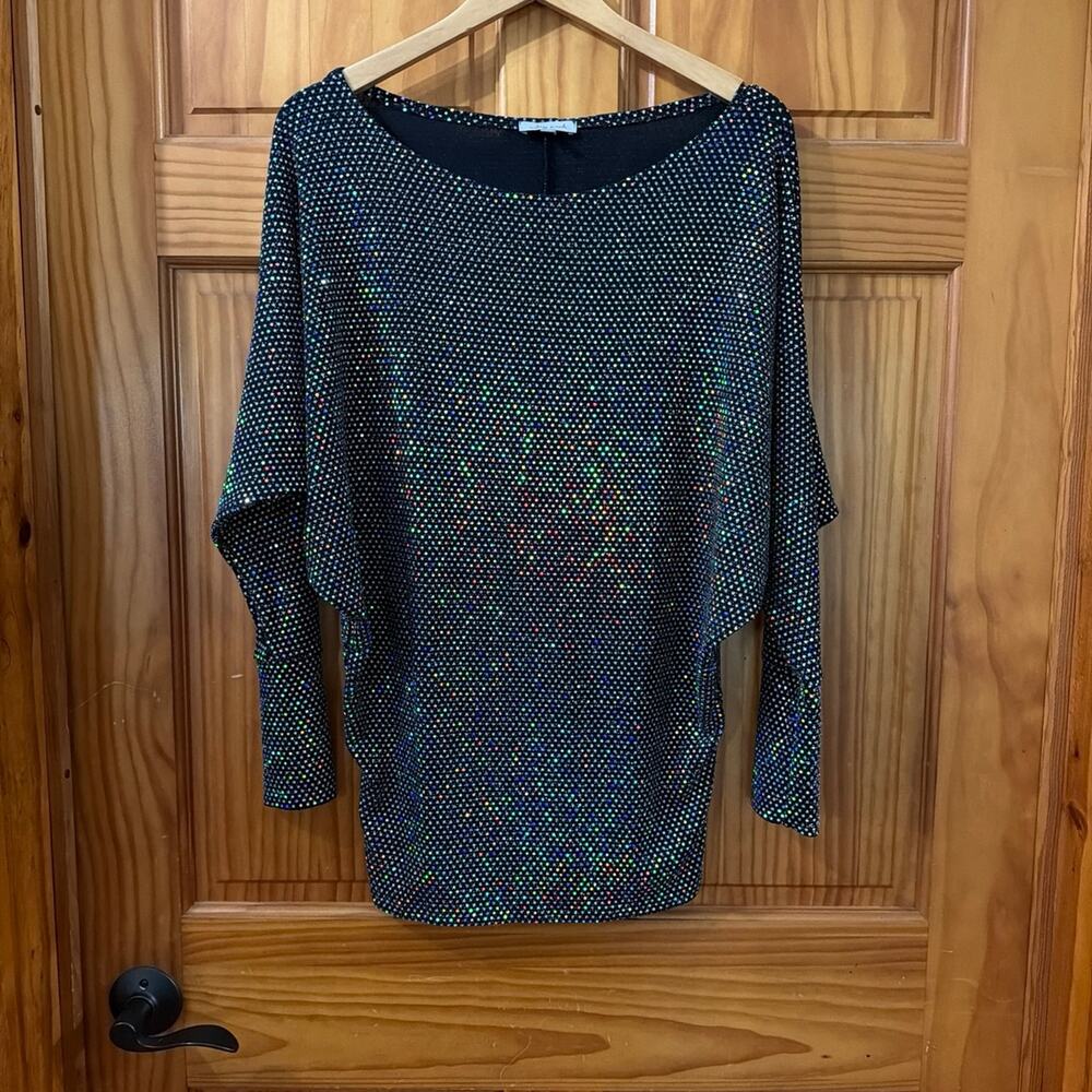 Women's Sparkly White Birch Long Sleeve Over Sized Top Size Small
